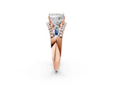 Rose gold Three-Stone Princess Cut Diamond Engagement Ring with Pave Band and Prong Setting_8