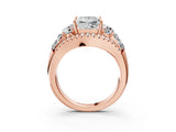 Rose gold Three-Stone Princess Cut Diamond Engagement Ring with Pave Band and Prong Setting_9