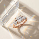 Rose gold Three-Stone Princess Cut Diamond Engagement Ring with Prong Setting on a White Gold Band_21
