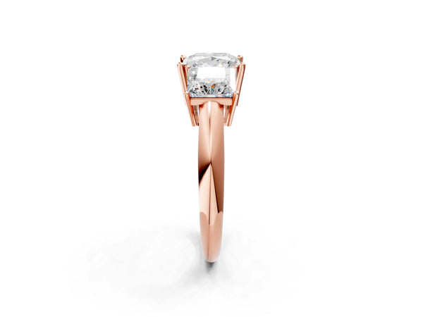 Rose gold Three-Stone Princess Cut Diamond Engagement Ring with Prong Setting on a White Gold Band