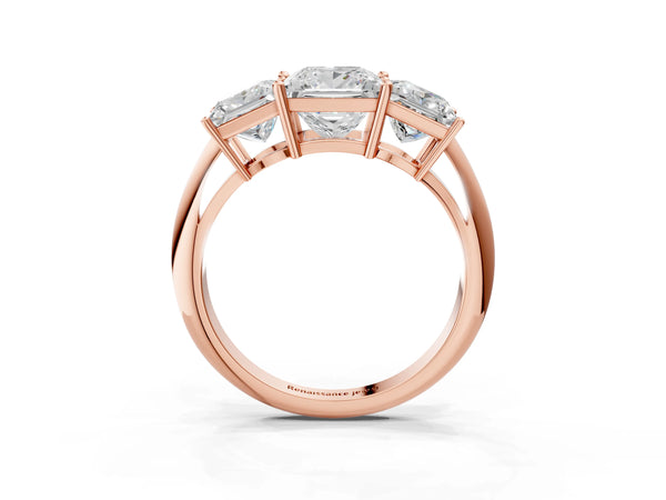 Rose gold Three-Stone Princess Cut Diamond Engagement Ring with Prong Setting on a White Gold Band
