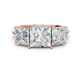 Rose gold Three-Stone Princess Cut Diamond Engagement Ring with Prong Setting on a White Gold Band_6