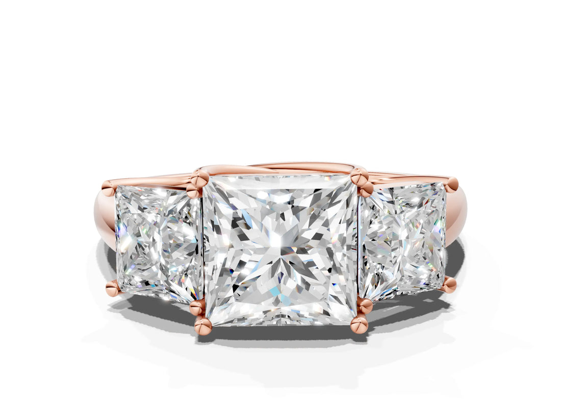 Rose gold Three-Stone Princess Cut Diamond Engagement Ring with Prong Setting_6