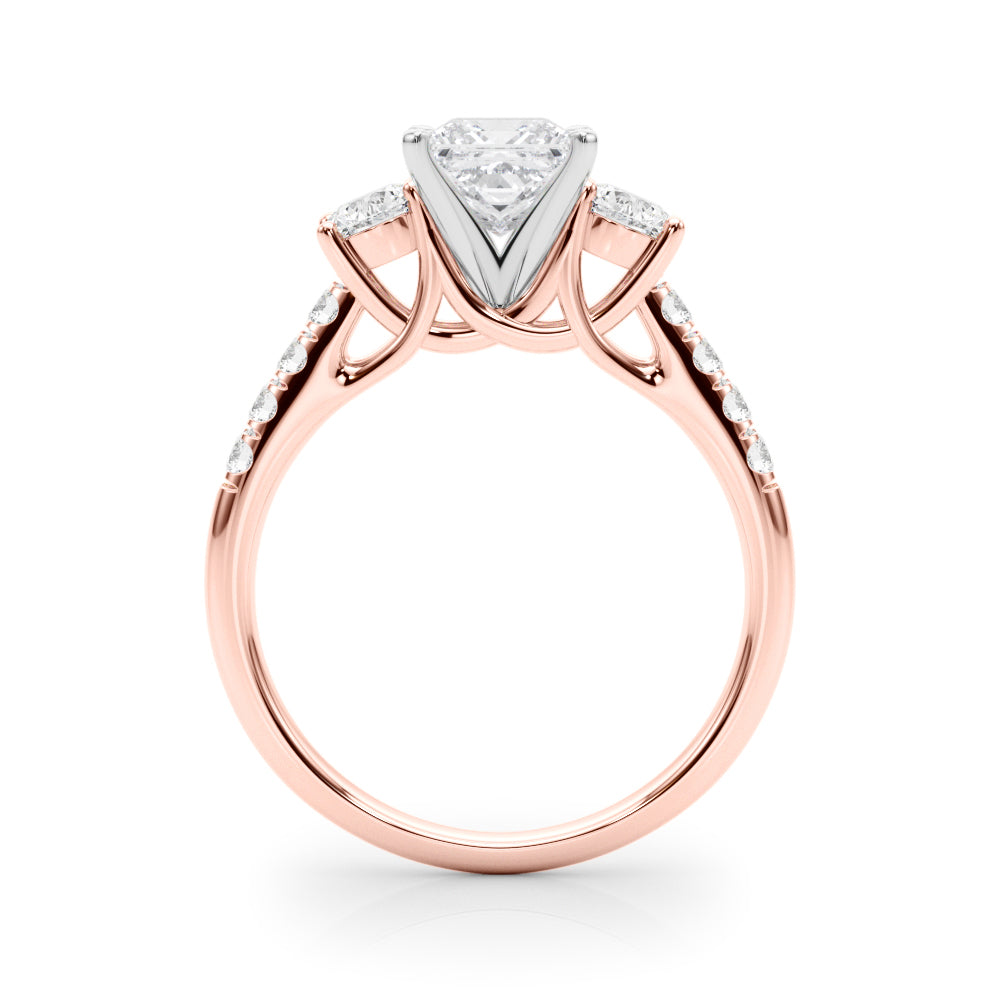 Rose gold Three-Stone Princess Cut Diamond Pavé Band with Four-Prong Setting 2
