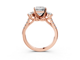 Rose gold Three-Stone Princess Cut Diamond Pavé Band with Four-Prong Setting_39