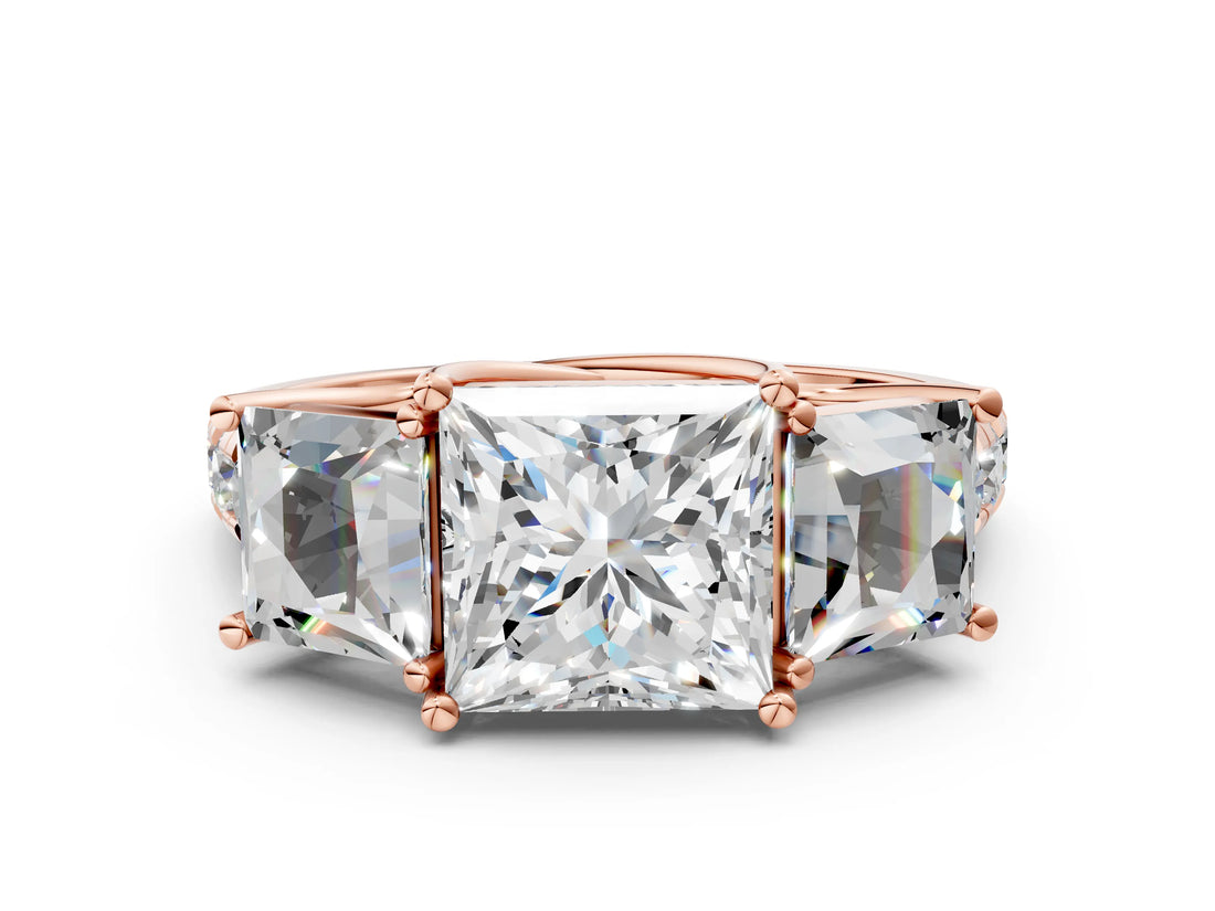 Rose gold Three-Stone Princess Cut Diamond Pavé Band with Prong Setting_3