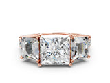 Rose gold Three-Stone Princess Cut Diamond Pavé Band with Prong Setting_3