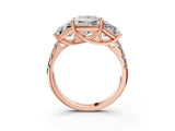 Rose gold Three-Stone Princess Cut Diamond Pavé Band with Prong Setting_6