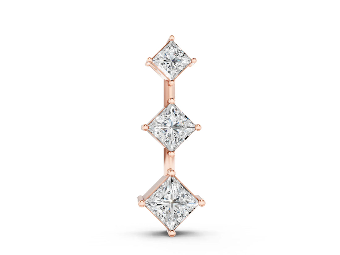 Rose gold Three-Stone Princess Cut Diamond Pendant with Four-Prong Setting_6