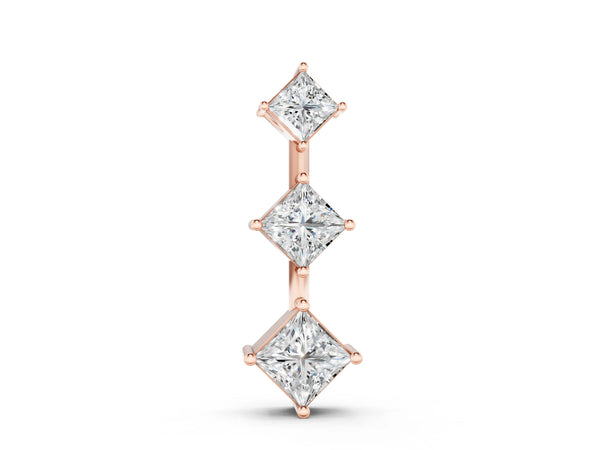 Rose gold Three-Stone Princess Cut Diamond Pendant with Four-Prong Setting