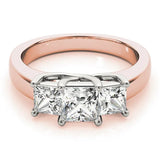 Rose gold Three-Stone Princess Cut Diamond Ring with Cathedral Band and Four-Prong Setting 1
