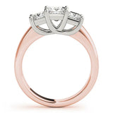 Rose gold Three-Stone Princess Cut Diamond Ring with Cathedral Band and Four-Prong Setting 2