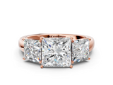 Rose gold Three-Stone Princess Cut Diamond Ring with Channel-Set Band and Four-Prong Setting_43