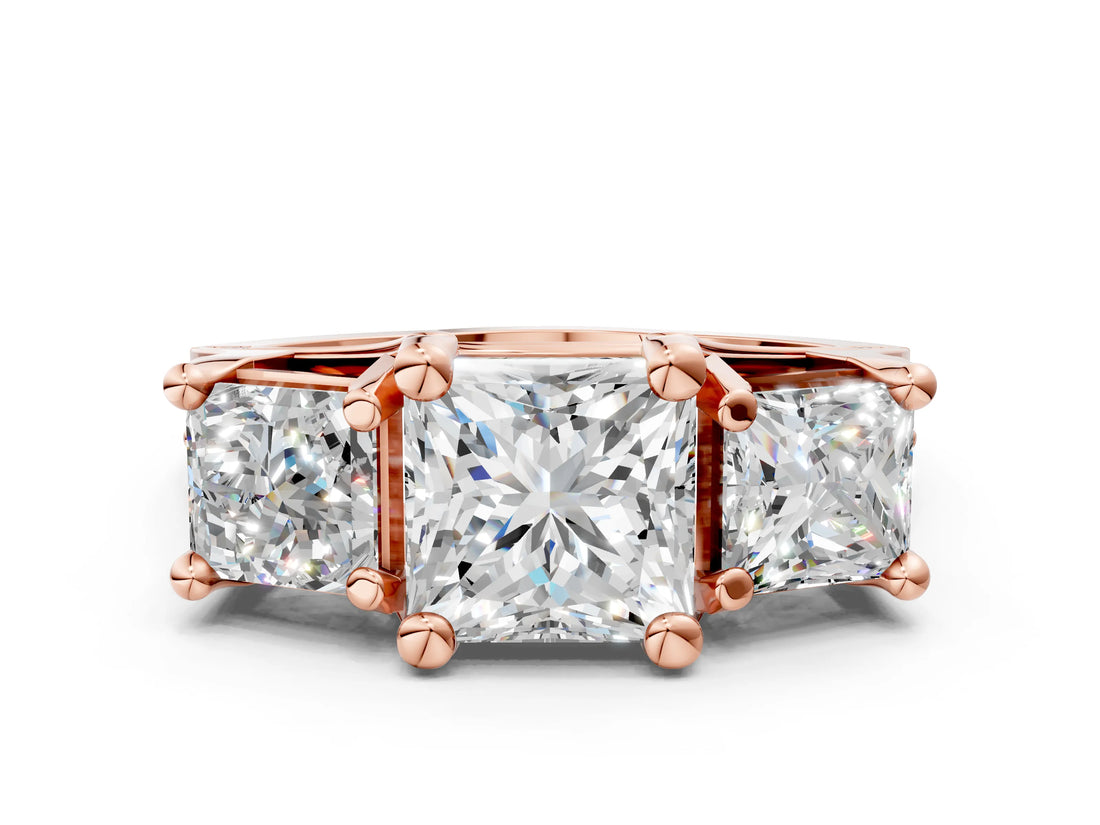 Rose gold Three-Stone Princess Cut Diamond Ring with Channel-Set Band and Four-Prong Setting_52