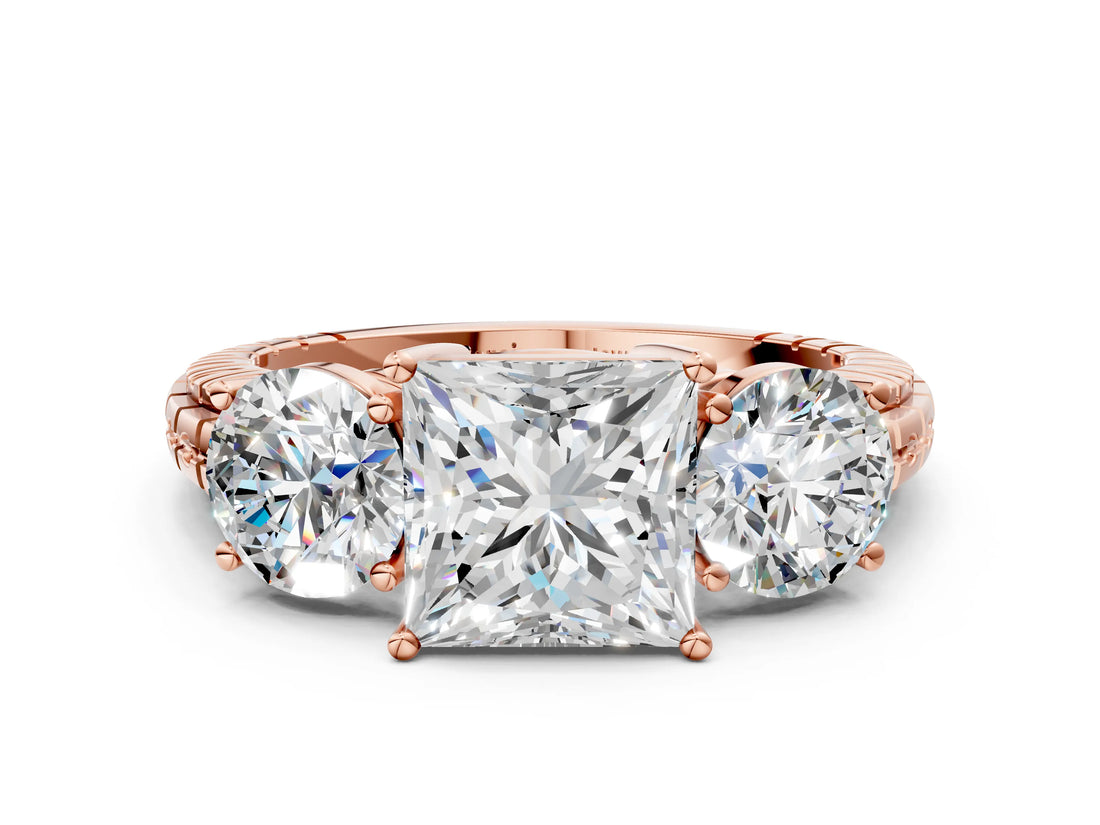 Rose gold Three-Stone Princess Cut Diamond Ring with Channel-Set Band and Prong Setting_6
