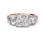 Rose gold Three-Stone Princess Cut Diamond Ring with Channel-Set Band and Prong Setting_6
