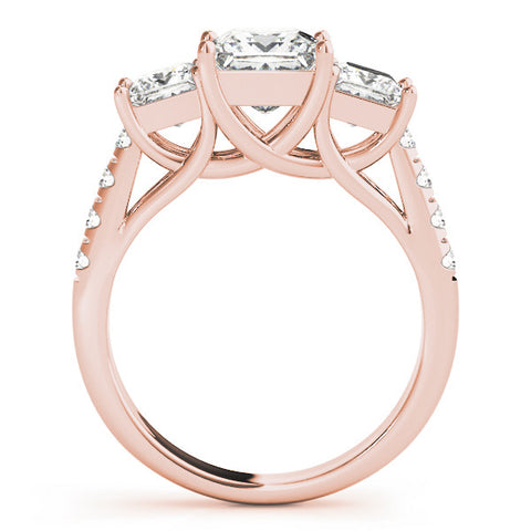 Rose gold Three-Stone Princess Cut Diamond Ring with Pavé Band and Prong Setting 2