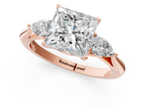 Rose gold Three-Stone Princess Cut Diamond Ring with Pear Side Stones in Four-Prong Setting_112
