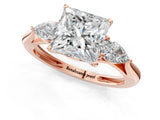 Rose gold Three-Stone Princess Cut Diamond Ring with Pear  Side Stones in Four-Prong Setting_13