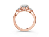 Rose gold Three-Stone Princess Cut Diamond Ring with Pear  Side Stones in Four-Prong Setting_15