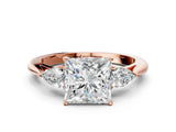 Rose gold Three-Stone Princess Cut Diamond Ring with Pear  Side Stones in Four-Prong Setting_18