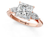 Rose gold Three-Stone Princess Cut Diamond Ring with Pear  Side Stones in Four-Prong Setting_19