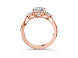 Rose gold Three-Stone Princess Cut Diamond Ring with Pear  Side Stones in Four-Prong Setting_21