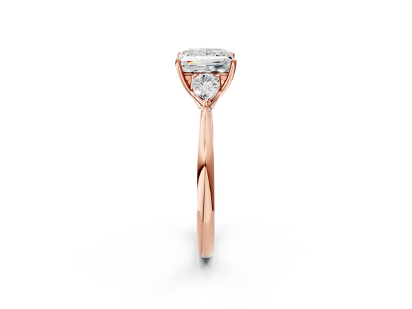Rose Gold Princess Cut Three Stone Engagement Ring Setting with Pear Side Stones and Thin Band