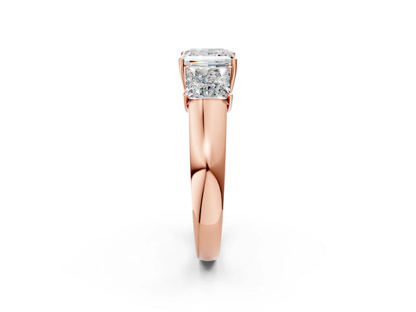 Rose gold Three-Stone Princess Cut Diamond Ring with Prong Setting and Classic Band