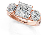 Rose gold Three-Stone Princess Cut Diamond Ring with Round Accent Stones, Prong Setting, and Classic Band_12