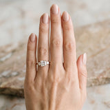 Rose gold Three-Stone Princess Cut Diamond Ring with Round Accent Stones, Prong Setting, and Classic Band_3