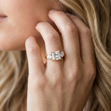 Rose gold Three-Stone Princess Cut Diamond Ring with Round Accent Stones, Prong Setting, and Classic Band_5