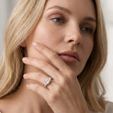 Rose gold Three-Stone Princess Cut Diamond Ring with Round  Pavé Band and Prong Setting_97