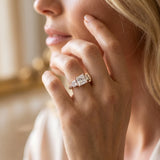 Rose gold Three-Stone Princess Cut Diamond Ring with Round  Pavé Band and Prong Setting_98