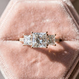 Rose gold Three-Stone Princess Cut Diamond Ring with Round  Pavé Band and Prong Setting_99