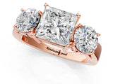Rose gold Three-Stone Princess Cut Diamond Ring with Round Side Stones, Classic Band, and Four-Prong Setting_4