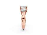 Rose gold Three-Stone Princess Cut Diamond Ring with Round Side Stones, Classic Band, and Four-Prong Setting_5