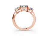 Rose gold Three-Stone Princess Cut Diamond Ring with Round Side Stones, Classic Band, and Four-Prong Setting_6
