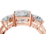 Rose gold Three-Stone Princess Cut Diamond Ring with Round Side Stones, Classic Band, and Four-Prong Setting_7