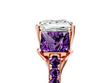 Rose gold Three-Stone Princess Cut Diamond Ring with Round with Amethyst side stone Pavé Band and Prong Setting_5