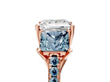 Rose gold Three-Stone Princess Cut Diamond Ring with Round with Aquamarine side stone Pavé Band and Prong Setting_5