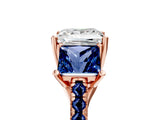 Rose gold Three-Stone Princess Cut Diamond Ring with Round with Blue Sapphire side stone Pavé Band and Prong Setting_5
