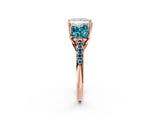 Rose gold Three-Stone Princess Cut Diamond Ring with Round with Blue Topaz side stone Pavé Band and Prong Setting_2