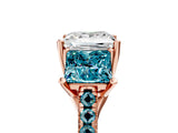 Rose gold Three-Stone Princess Cut Diamond Ring with Round with Blue Topaz side stone Pavé Band and Prong Setting_5