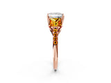 Rose gold Three-Stone Princess Cut Diamond Ring with Round with Citrine side stone Pavé Band and Prong Setting_2