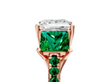 Rose gold Three-Stone Princess Cut Diamond Ring with Round with Emerald side stone Pavé Band and Prong Setting_5