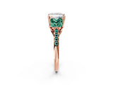 Rose gold Three-Stone Princess Cut Diamond Ring with Round with Green Sapphire side stone Pavé Band and Prong Setting_2