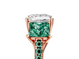 Rose gold Three-Stone Princess Cut Diamond Ring with Round with Green Sapphire side stone Pavé Band and Prong Setting_5