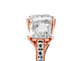 Rose gold Three-Stone Princess Cut Diamond Ring with Round with Moissanite side stone Pavé Band and Prong Setting_5