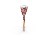 Rose gold Three-Stone Princess Cut Diamond Ring with Round with Morganite side stone Pavé Band and Prong Setting_2